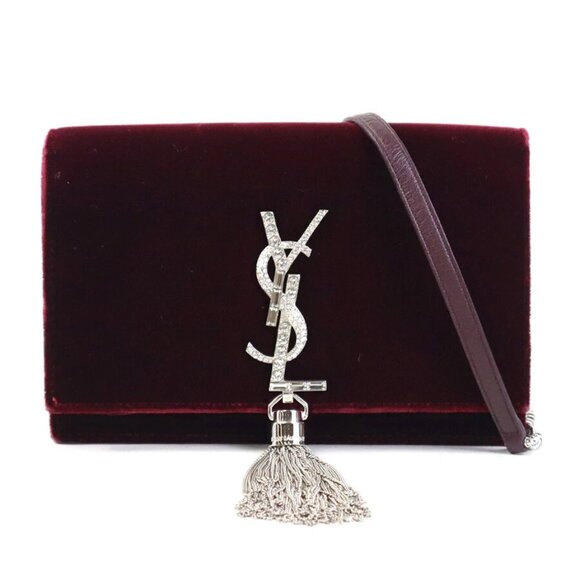 SAINT LAURENT Crossbody Shoulder Bag Wallet Bag Burgundy/Silver - Picture 1 of 14